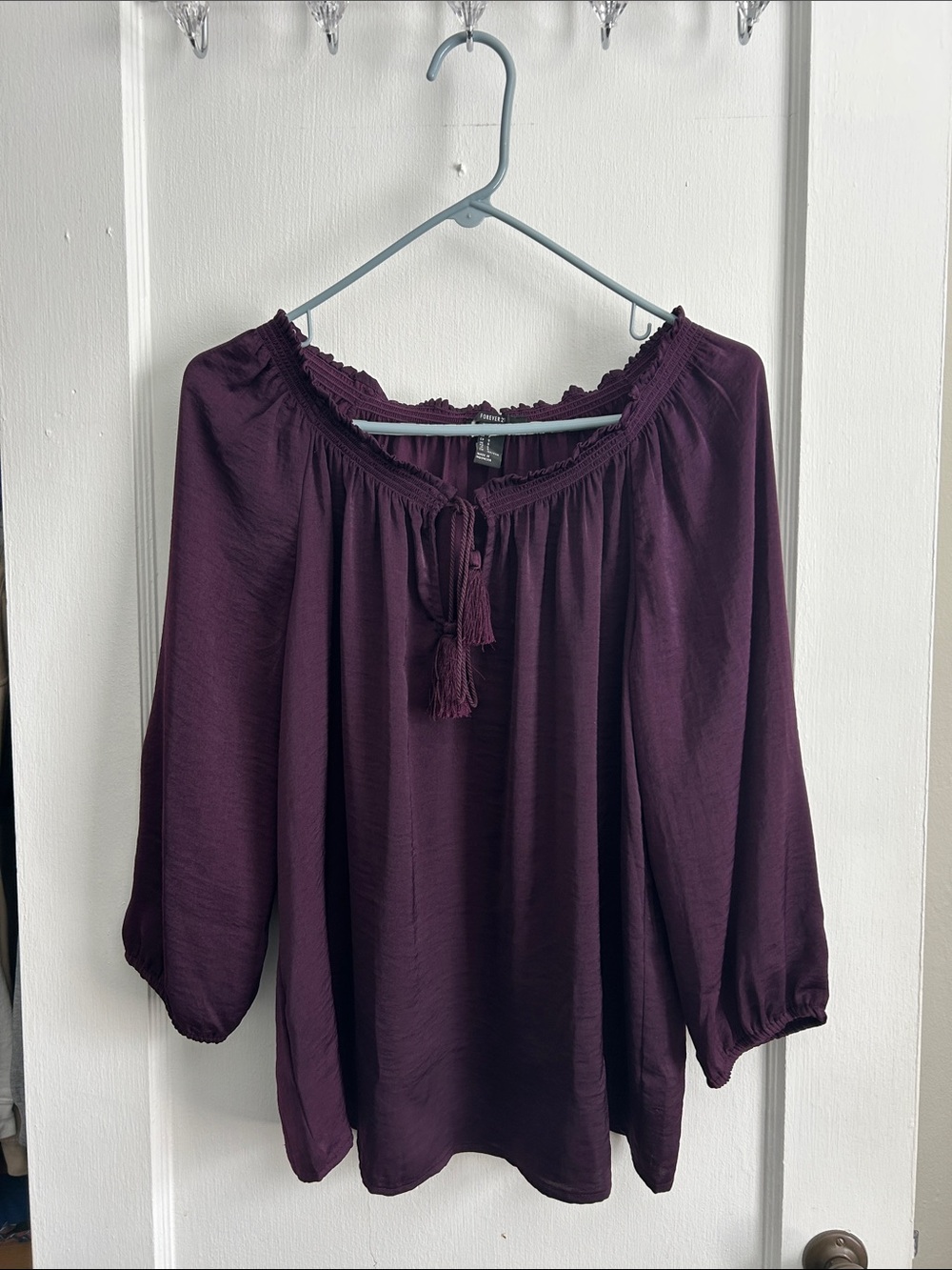 Forever 21 Plum Tassel Peasant Blouse